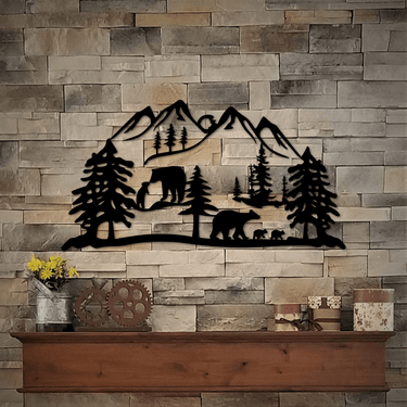Bears and Bear Cubs Wildlife Metal Wall Art